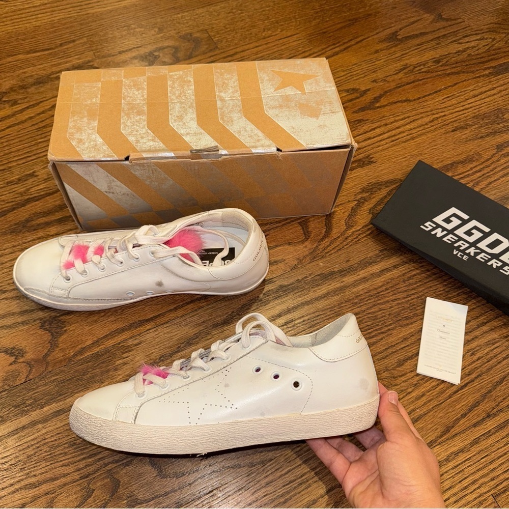 New Size 40 Golden Goose Superstar Sneakers White Leather Pink Mink Fur - Picture 8 of 13